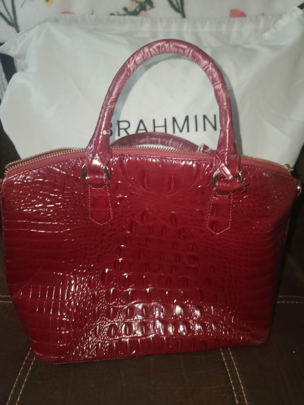 Brahmin Glossy Red Croc-Embossed Satchel